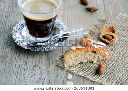 piece of cake with almonds and coffee