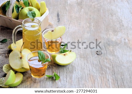 apples and juice, organic food, background for text or logo