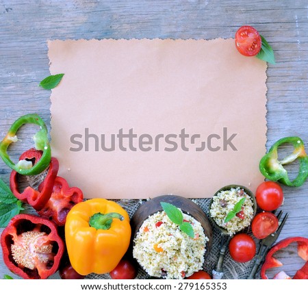 Tabbouleh salad with vegetables ,with space for text or logo