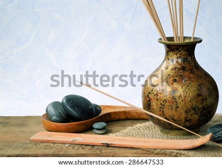 Zen spa background, incense sticks and stones