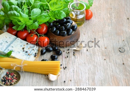 Italian food ingredients, natural food, background for text