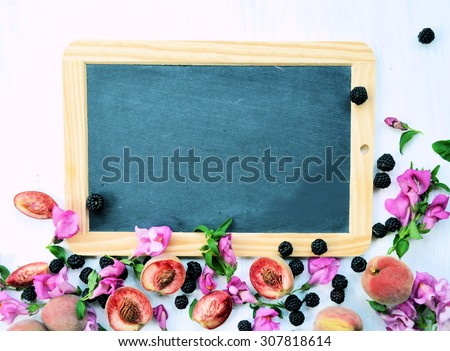 frame with fruits and flowers