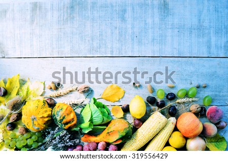 Frame from pumpkins and organic vegetables, background for text or logo,cooking concept
