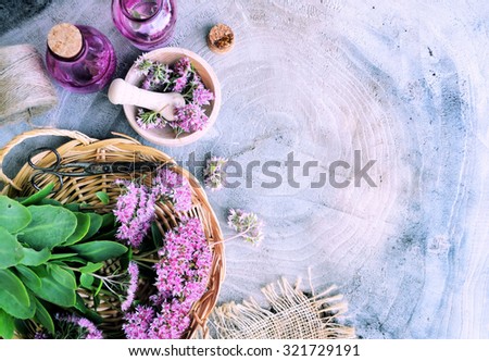 herbal spa, on a wooden background, bio product