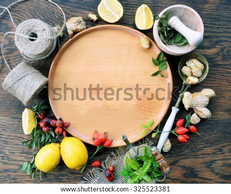 ginseng, rose, lemon, food ingredients, Vitamin C, Background for text or logo, lifestyle
