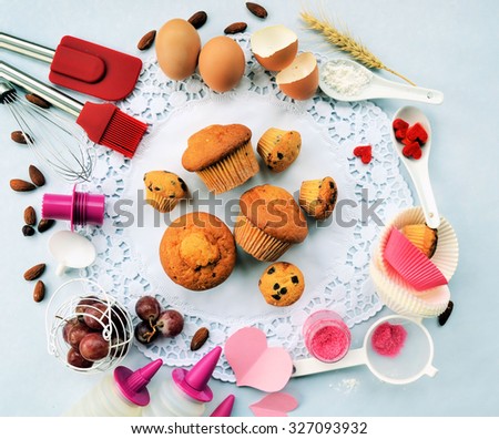food ingredients and accessories for making cupcakes, lifestyle