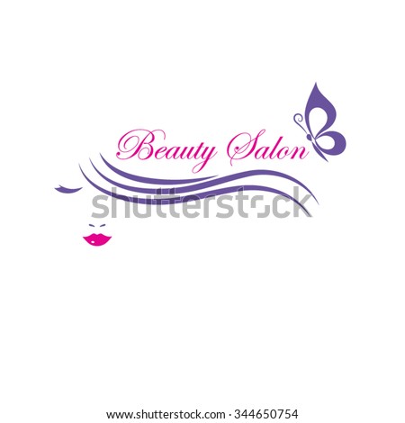 Beautiful woman face vector logo template for  hair salon, beauty salon, cosmetic procedures, spa center.