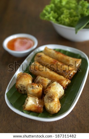 vietnamese spring roll and chili sauce in thailand