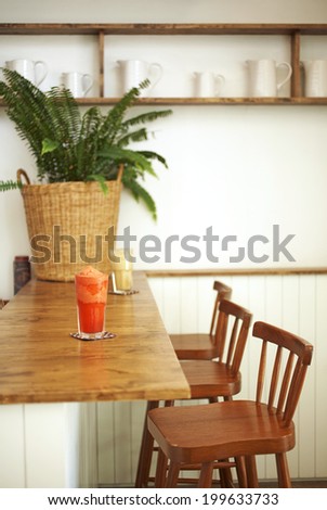 close up juice and chair in japanese coffee shop