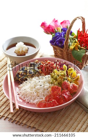 japanese vegetarian food from asian flower fried on rice