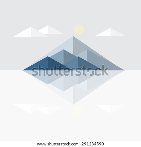 mountain landscape and cloud sun in winter, vector illustration
