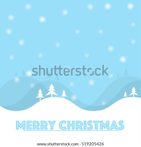 Winter landscape layer style, landscape with hill tree and snow fall in winter season, vector illustration