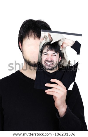 symbolic image of a man holding his face showing changes according to the mood and situation of what seems to be affordable to match the social context.