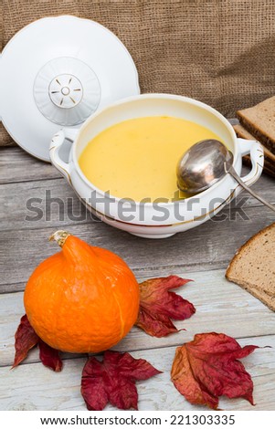 pumpkin soup set 6 a set of pumpkin soup with a pumpkin a spoon and a soup bowl