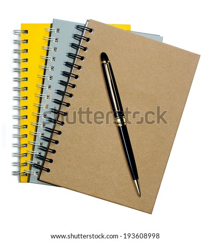 note book,Top view of a note book with a pen on white background.