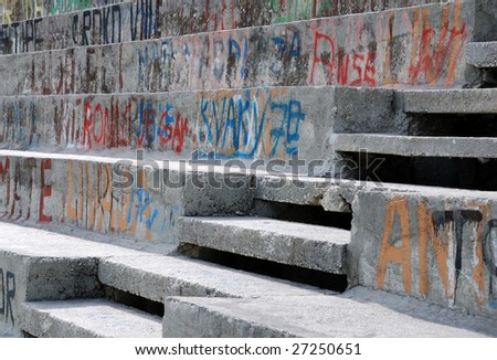 Graffiti on steps at a sports court in Croatia