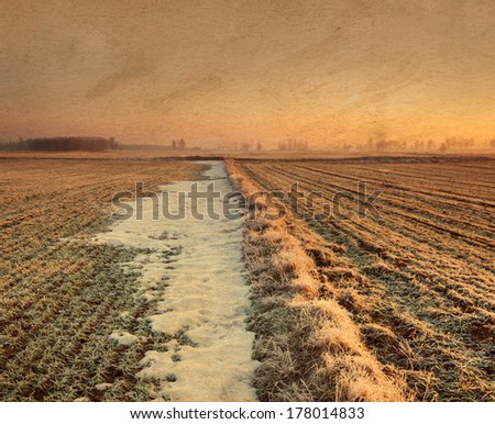 winter field sunset painting look