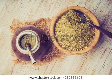 Vintage photo of traditional yerba mate tea popular in latin america