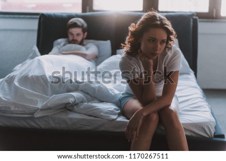 Unhappy Married Couple and Sexual Problems Concept. Frustrated Man and Woman Not Talking Feeling Offended or Stubborn. Concept of Impotence. Man Have Problems.