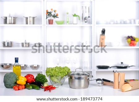 Healthy foods are on the table in the kitchen