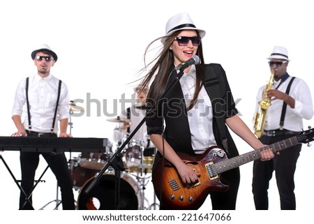Band of musicians with instruments. isolated on white background