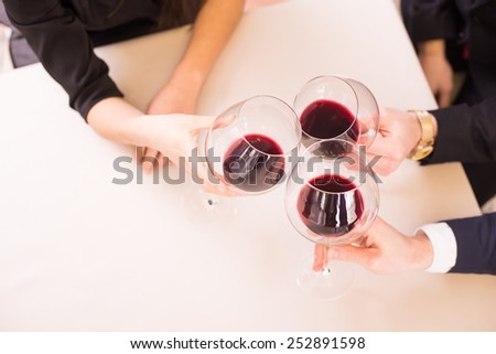 Top view of a glasses of wine. Business meeting.