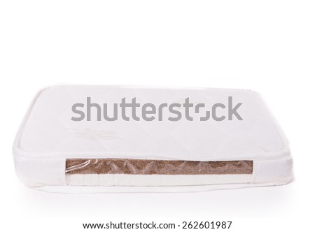 Mattress made of coconut fiber, that supported you to sleep well all night isolated on white background.