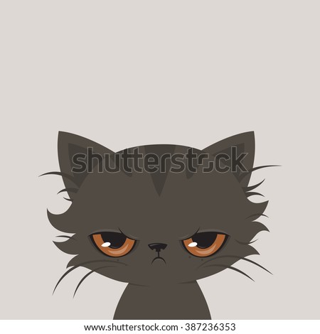 Angry cat cartoon. Cute grumpy cat, vector.