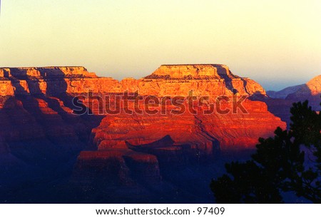 One of many spectacular views at sunset at the Grand Canyon in Arizona.