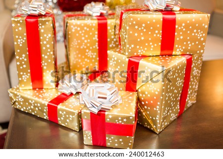 A set of gift boxes on table