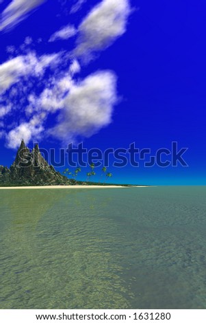 Tropical Island Paradise with Vibrant Blue Sky and Calm Ocean View