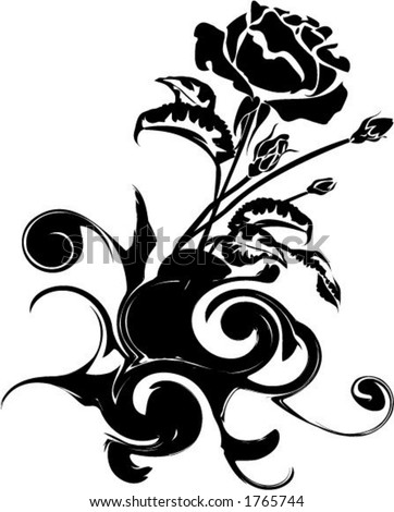 stock vector : Vector Rose Flower Bush Black and White