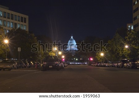 US Capitol Building at Night in Washington DC from Street Level