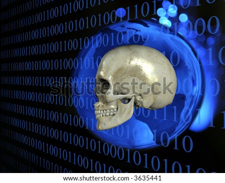 Medical Information Technology Skull With Globe and Binary