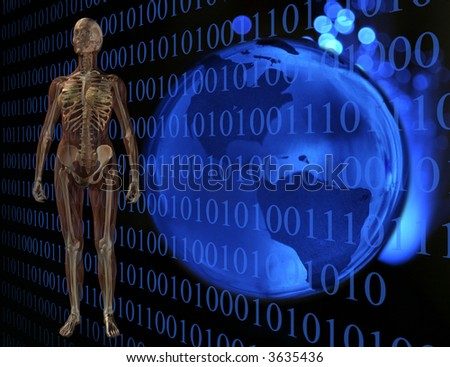 Medical Information Technology Human Anatomy With Globe and Binary