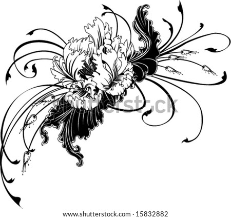 stock vector : black and white ruffly flower sprig decoration design vector 