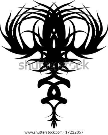 stock vector : bat-like abstract with spike and caduceus snakes in black and 