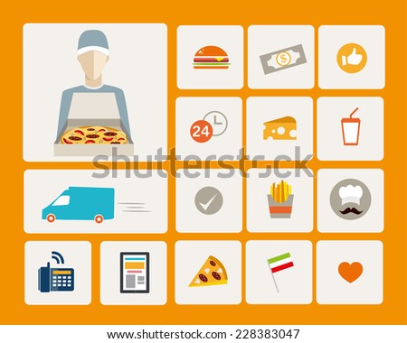 vector illustration of icons of food pizza delivery