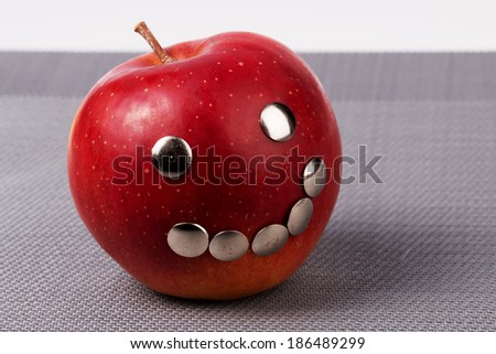 Red smiling apple, optimistic vitamin diet.