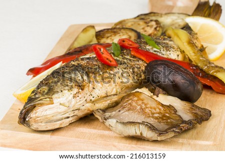 Cooked fish - Stock Image macro.