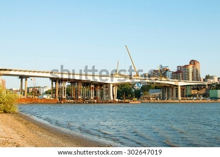Rostov - on - Don, Russia -August 03, 2015: Two bridges. Construction of new and repair old.