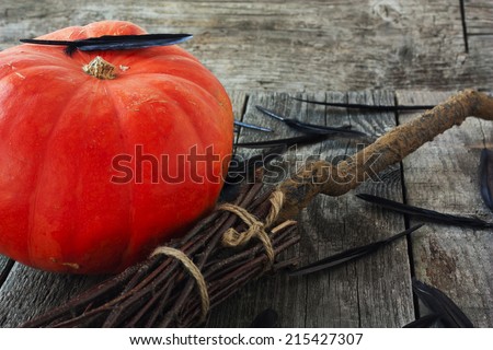 pumpkin and broom for a holiday Halloween