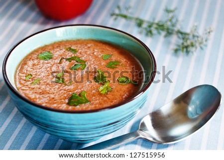 Gazpacho , spanish tomato based cold vegetable soup