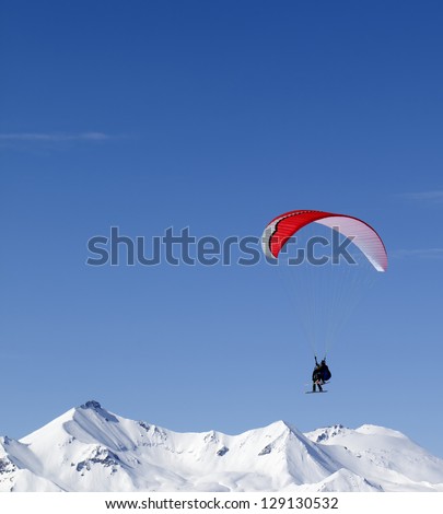 Speed riding in Caucasus Mountains. Georgia, ski resort Gudauri.