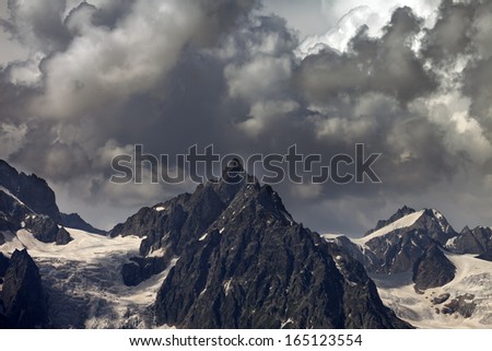 Cloudy mountains before storm. Caucasus Mountains. Georgia, Svaneti.