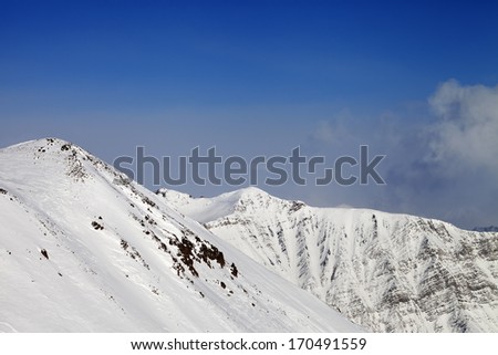 Off-piste slope. Caucasus Mountains, Georgia, ski resort Gudauri.