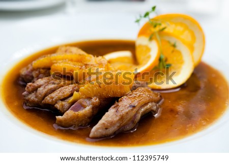 Duck fillet in orange sauce