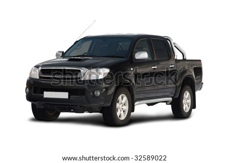 stock photo Frontside view of pickup truck isolated on white background