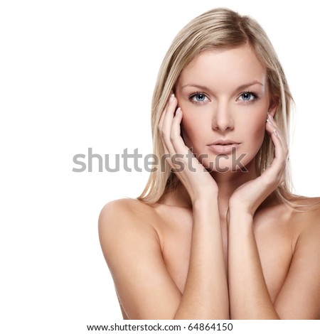 stock photo Portrait of a beautiful female model on white background