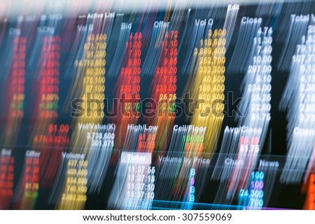 Stock market trading screen captured from a laptop\'s lcd monitor with blurred out effect applied as business background concept